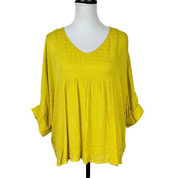 Hailey & Co. Sunshine Yellow Swiss Dot Textured Oversized Relaxed Fit Top - Picture 1 of 9
